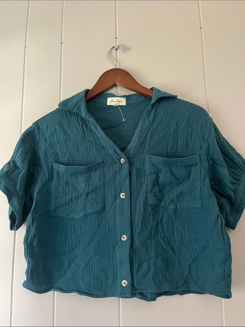Lou & Grey Teal Button-Front Pocket Short-Sleeve Shirt